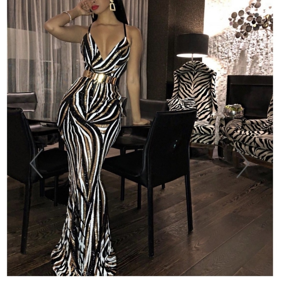 Black and Gold Sequin Dress